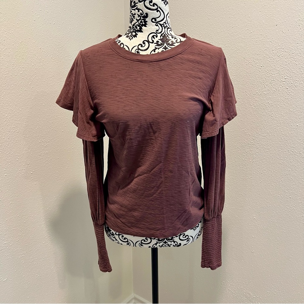 Nation LTD Ruffle & Smocked Sleeve Top